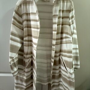 Chico's Modern Striped Beige and White Women's Duster- Gently Worn!